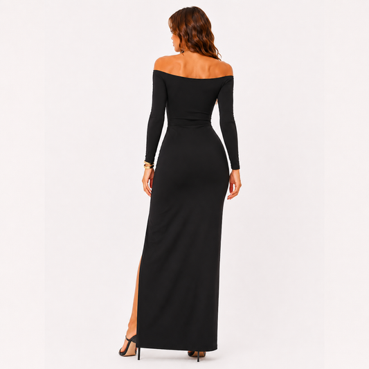 Solid Color Off-shoulder Slit Bodycon Dress