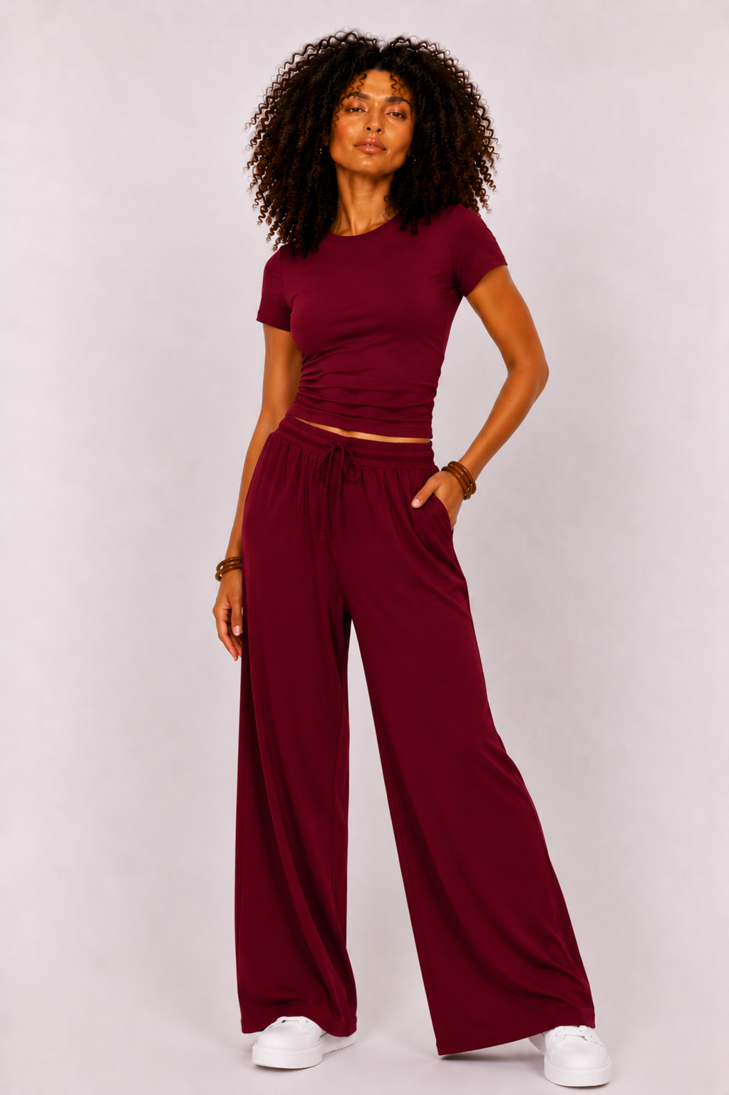 Women's Wide-Leg Lounge Set, High-Waist Pants