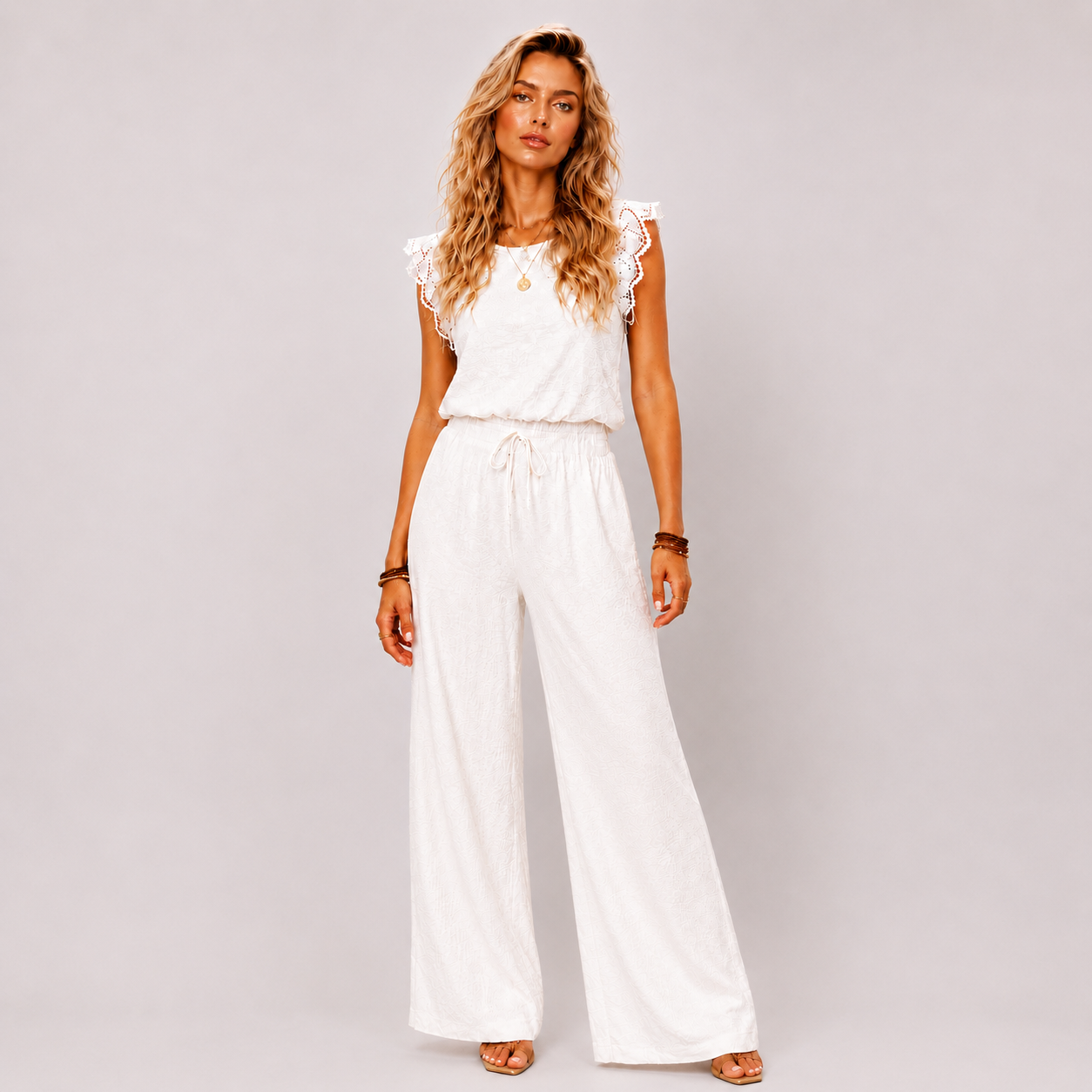 Women's Sleeveless Lace 2-Piece Set – Top & Pants
