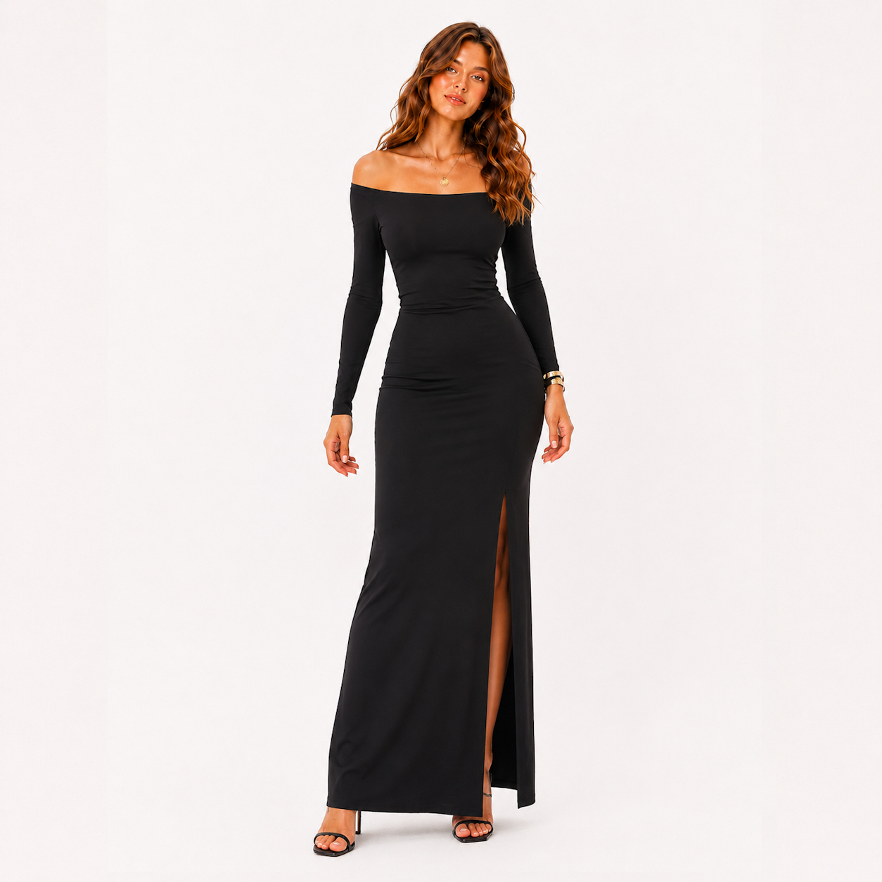 Solid Color Off-shoulder Slit Bodycon Dress