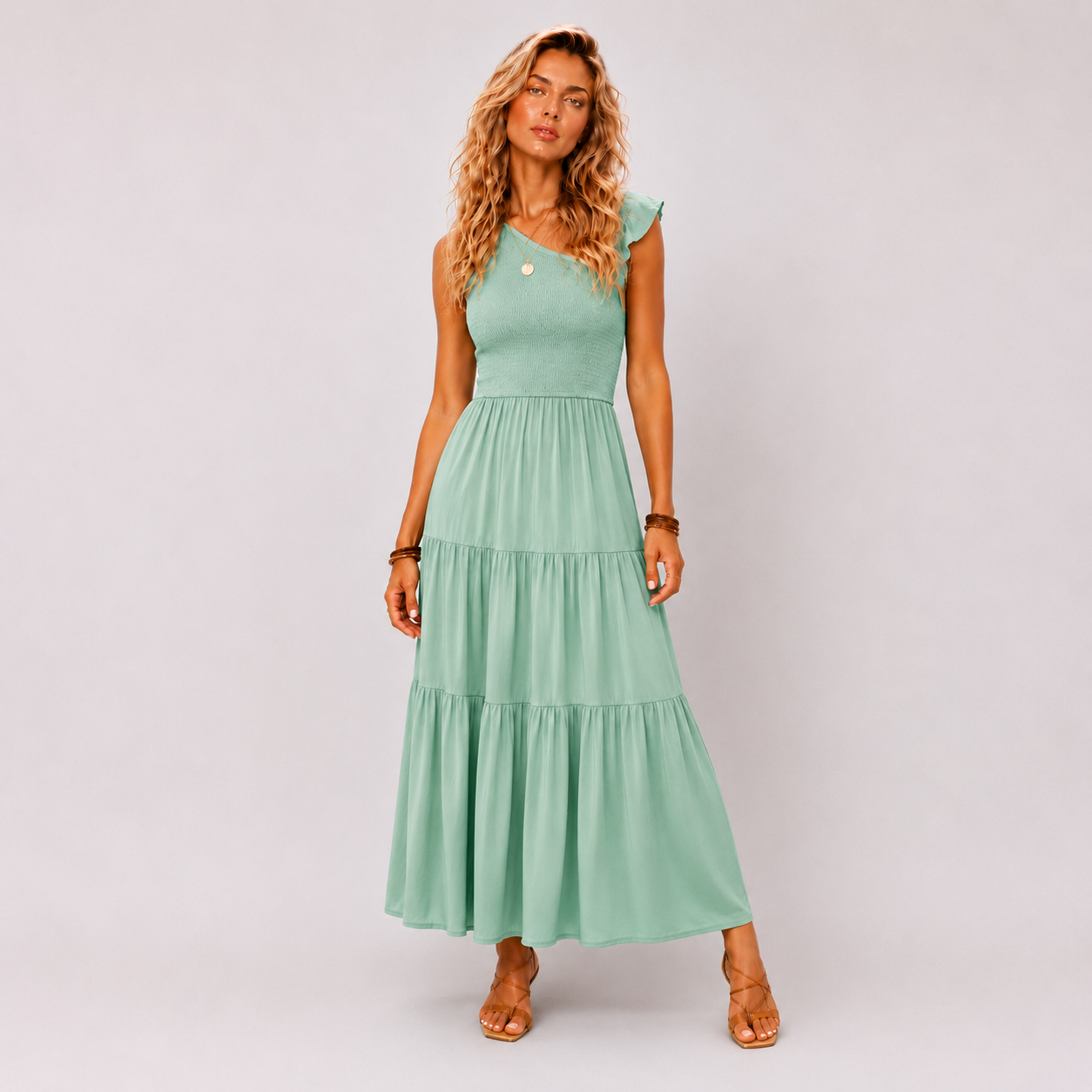 Asymmetrical One-Shoulder Pleated Maxi Dress