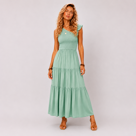 Asymmetrical One-Shoulder Pleated Maxi Dress