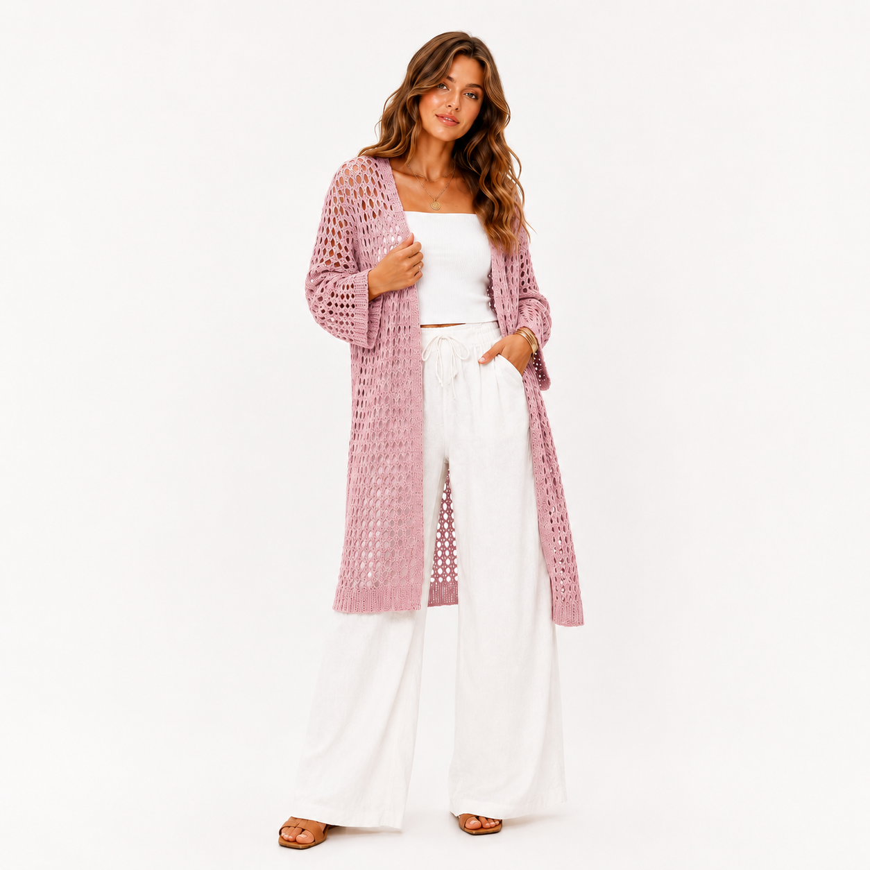 Cardigan Comprido de Malha Aberta para Mulher