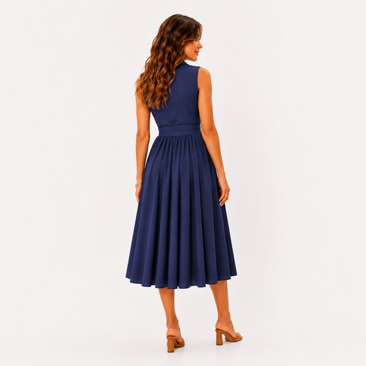 Sleeveless Belted Midi Dress for Women