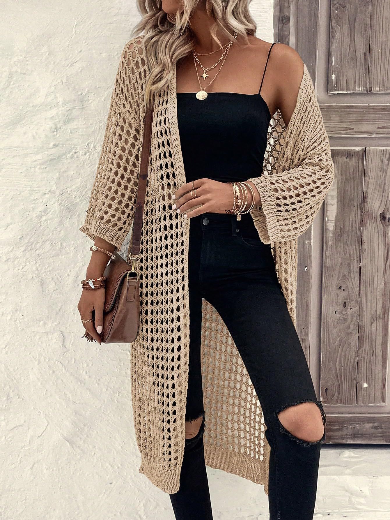 Women's Long Open-Knit Cardigan