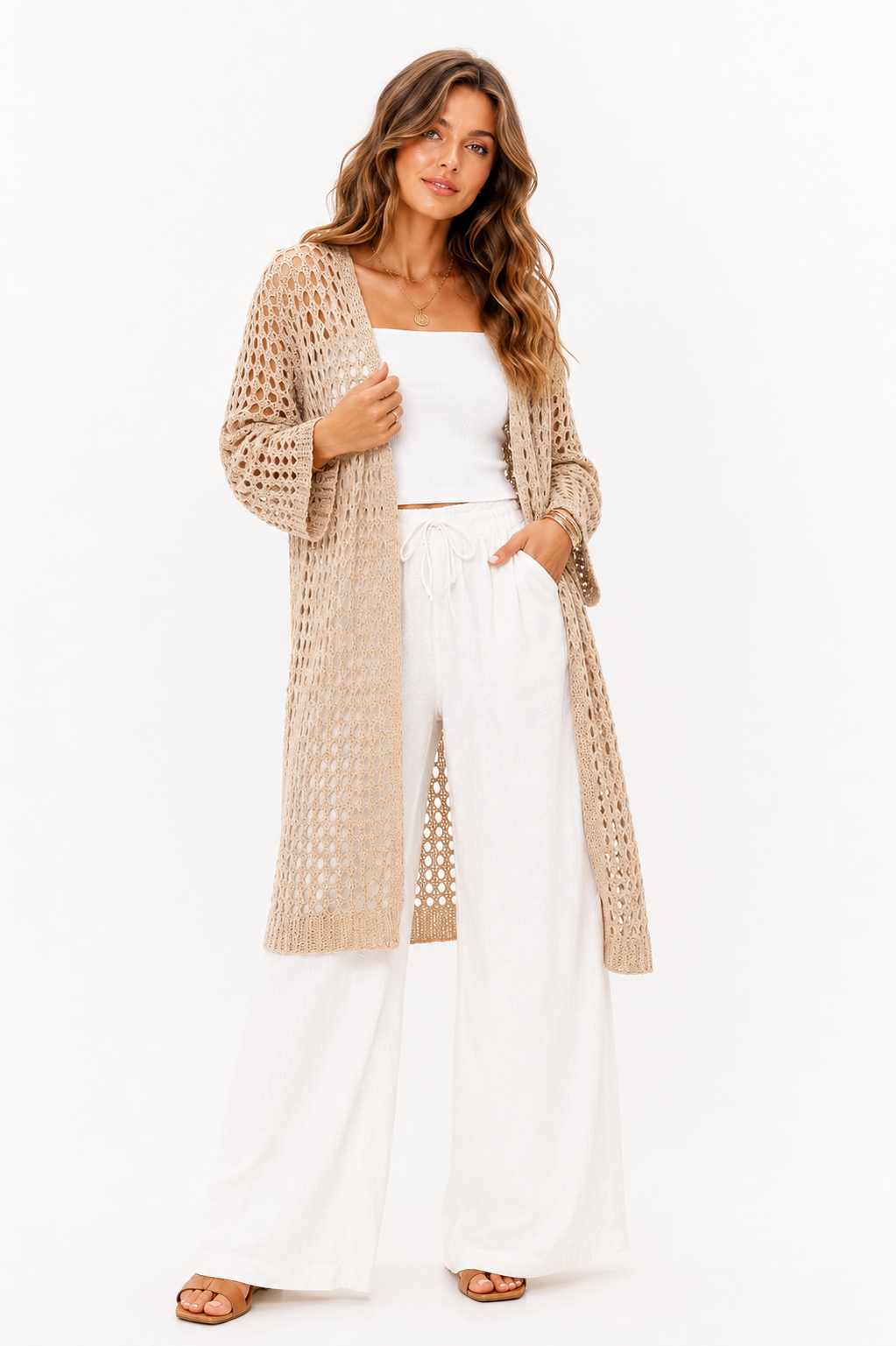 Cardigan Comprido de Malha Aberta para Mulher