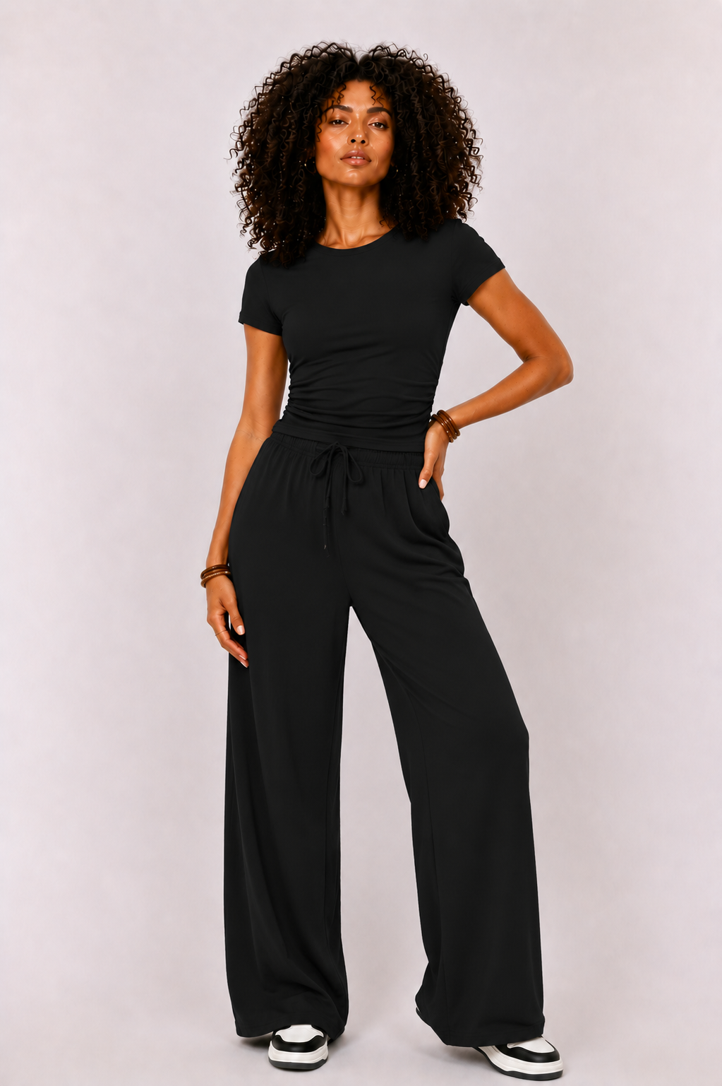 Women's Wide-Leg Lounge Set, High-Waist Pants
