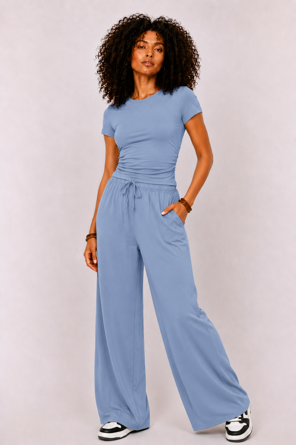 Women's Wide-Leg Lounge Set, High-Waist Pants