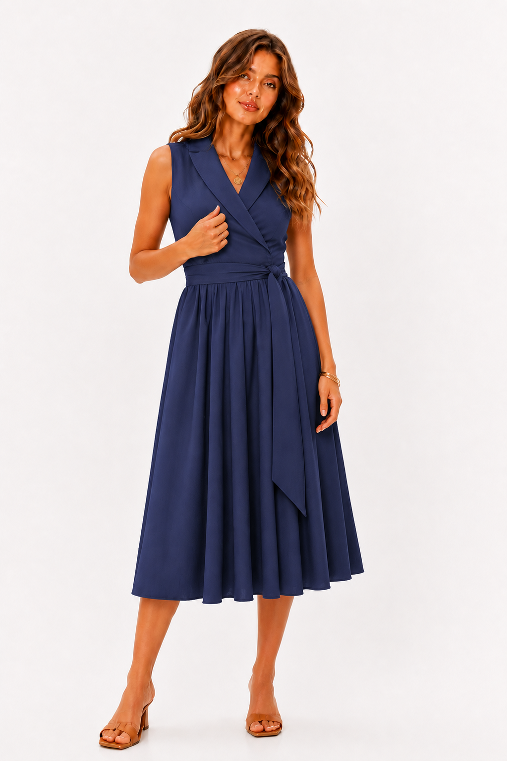 Sleeveless Belted Midi Dress for Women