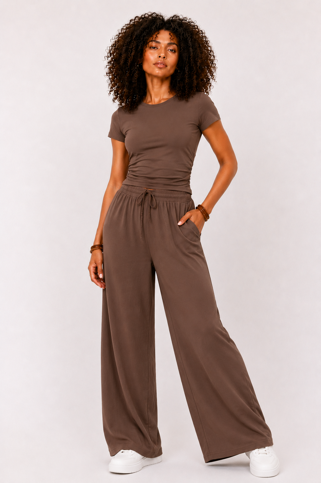 Women's Wide-Leg Lounge Set, High-Waist Pants