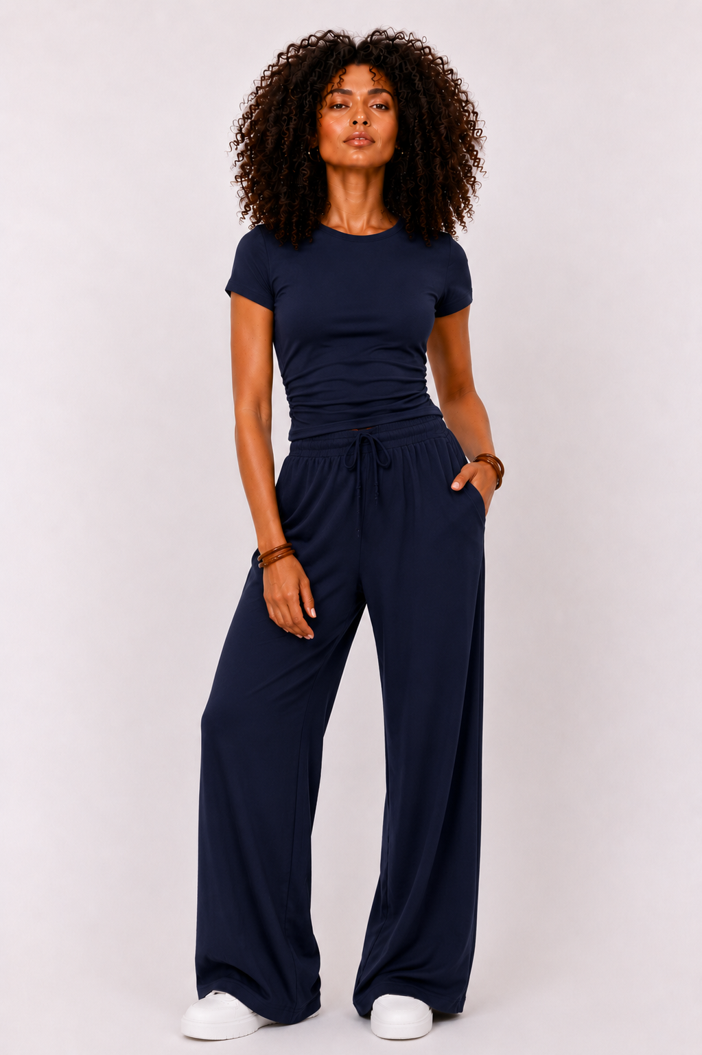 Women's Wide-Leg Lounge Set, High-Waist Pants