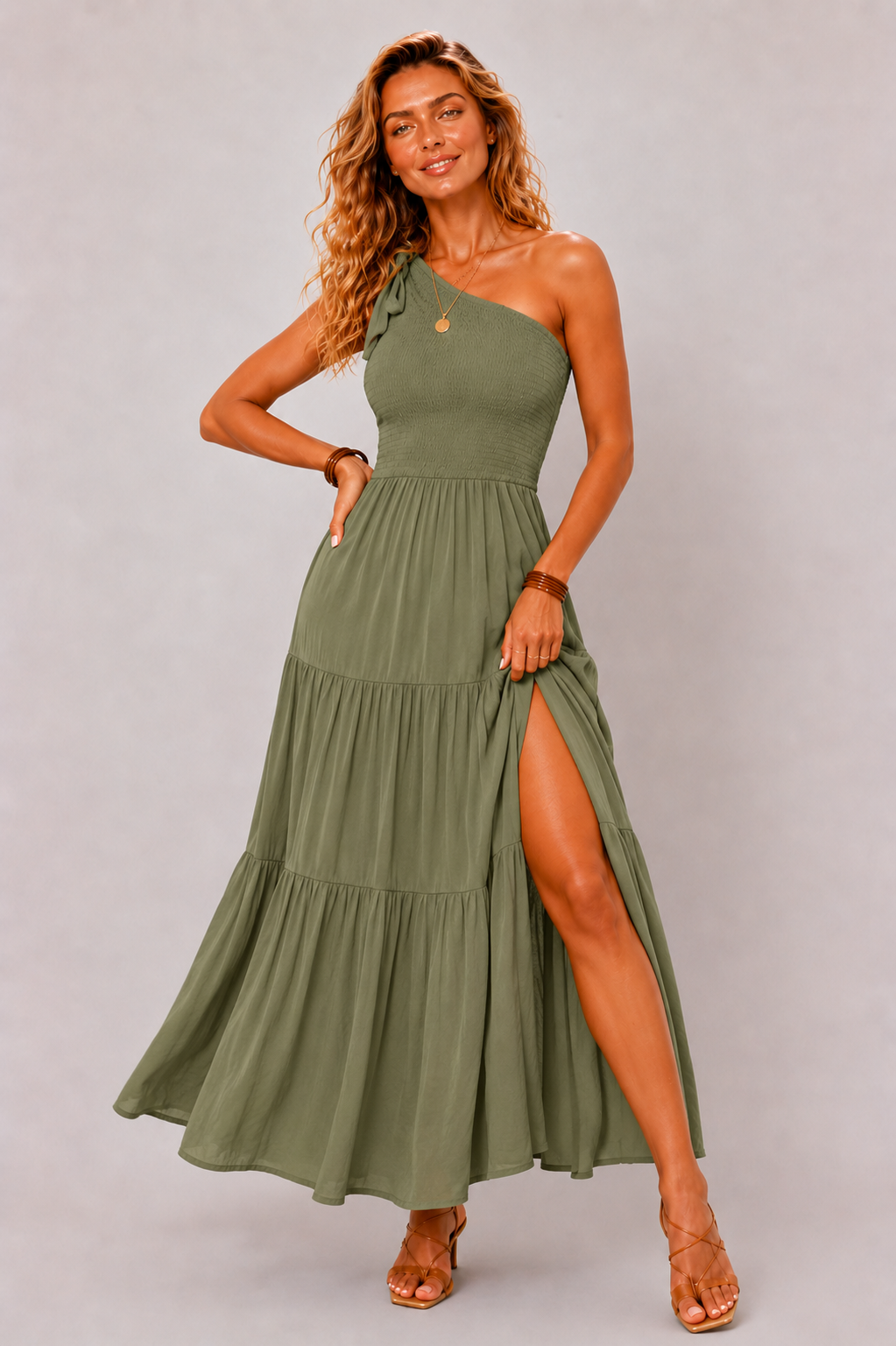 Asymmetrical One-Shoulder Pleated Maxi Dress