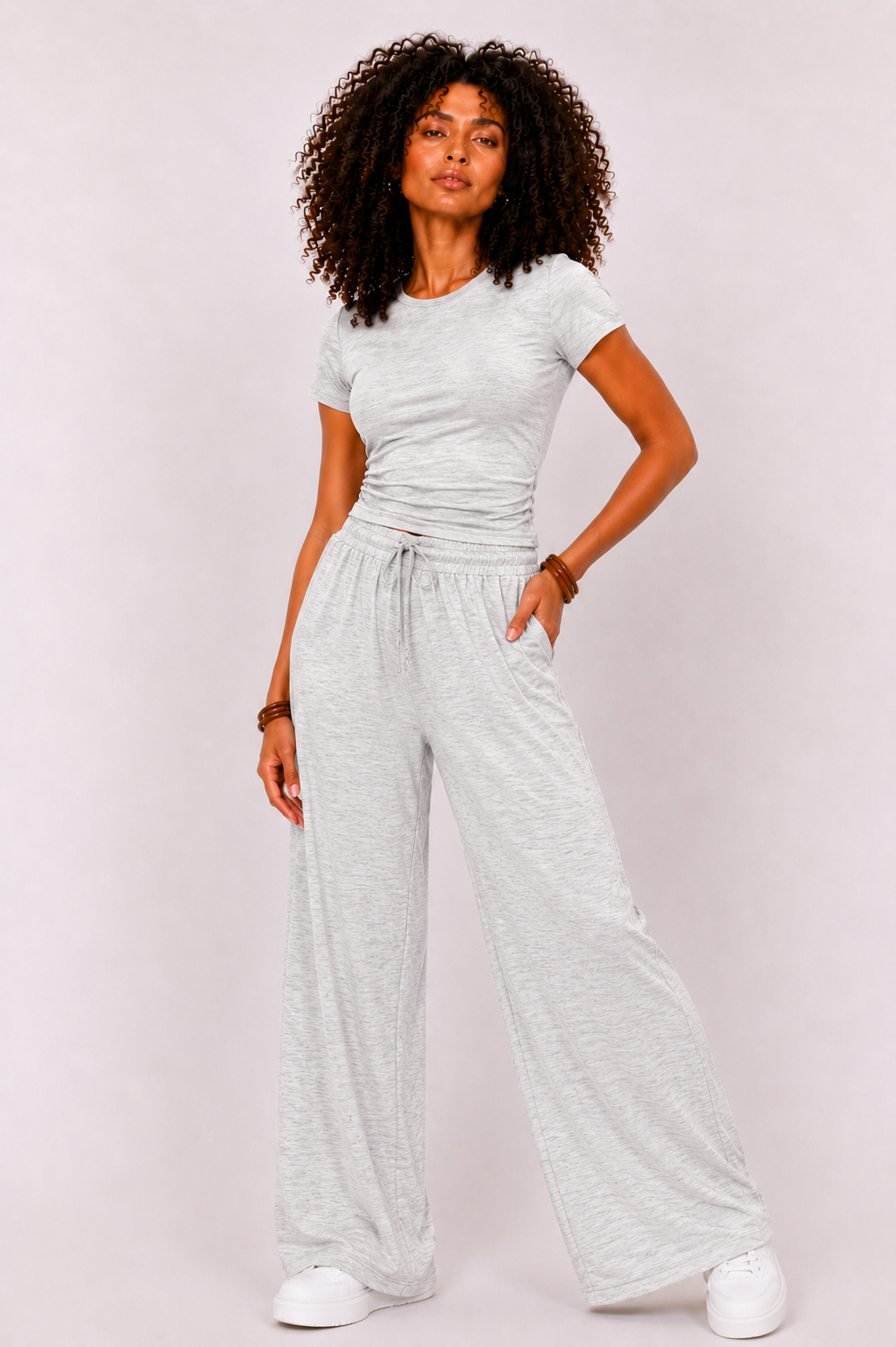Women's Wide-Leg Lounge Set, High-Waist Pants