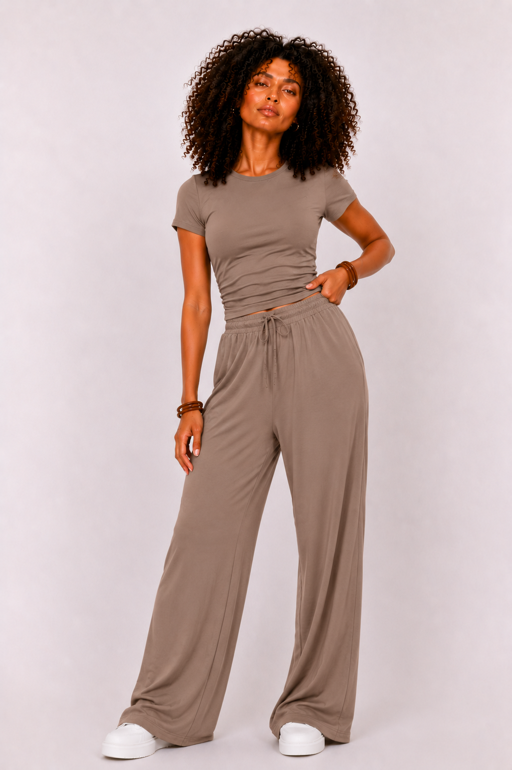 Women's Wide-Leg Lounge Set, High-Waist Pants
