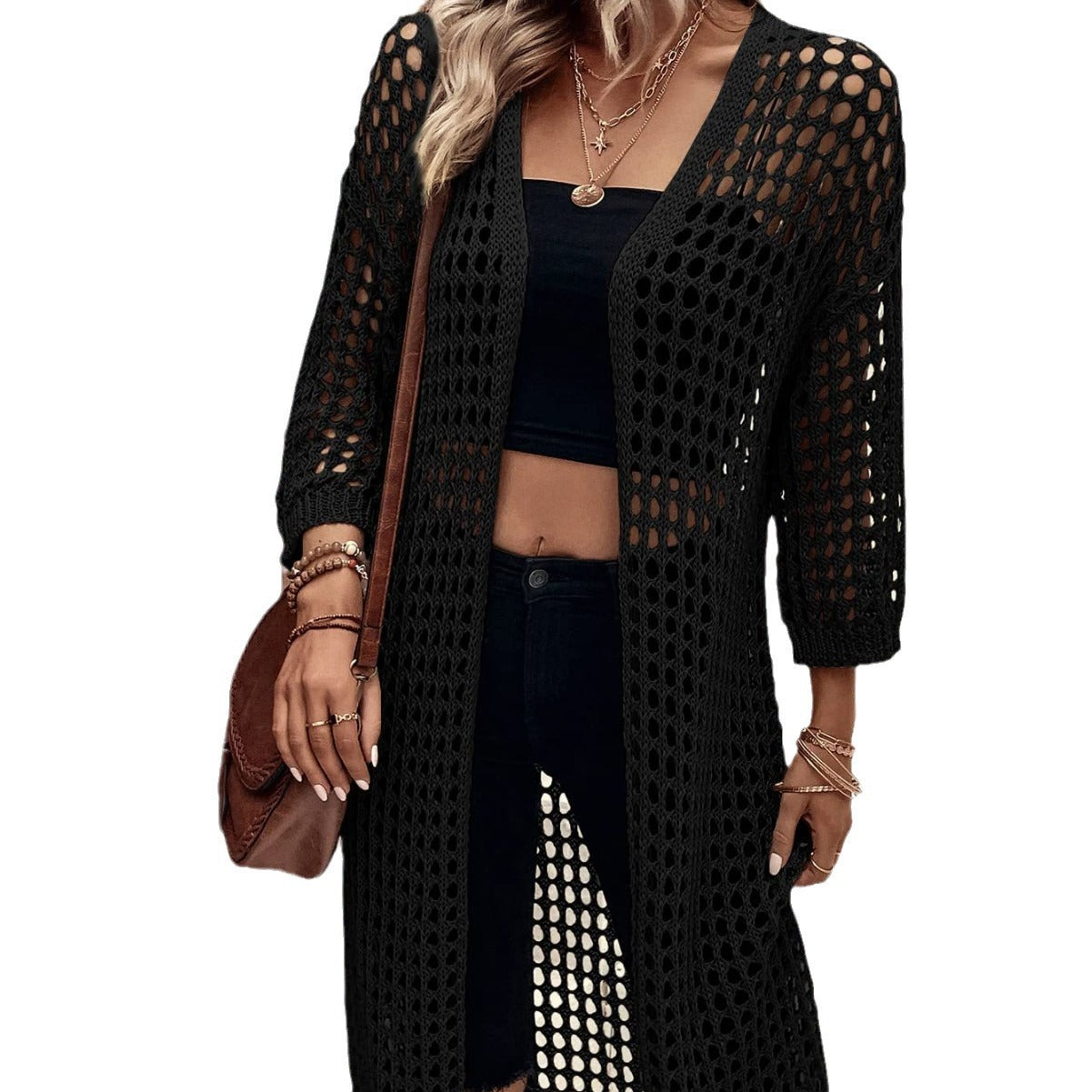 Women's Long Open-Knit Cardigan