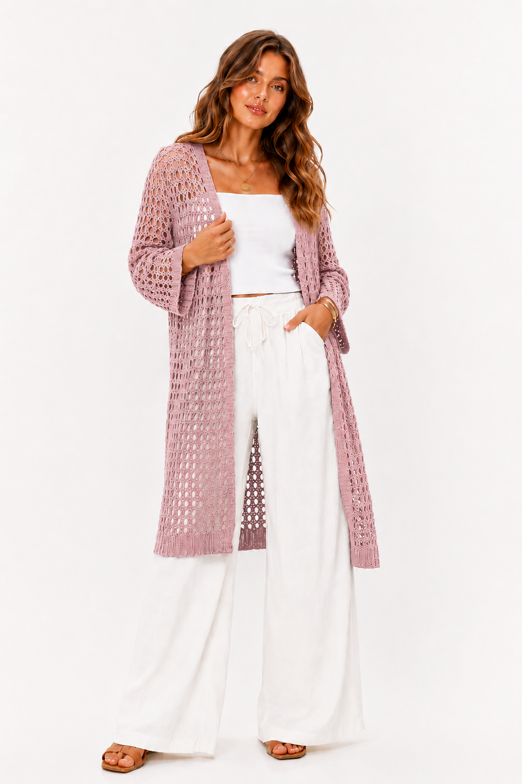 Cardigan Comprido de Malha Aberta para Mulher