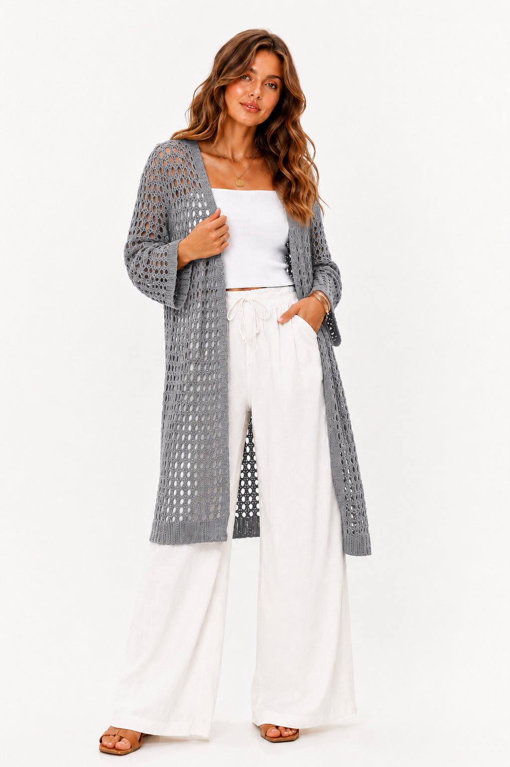 Cardigan Comprido de Malha Aberta para Mulher