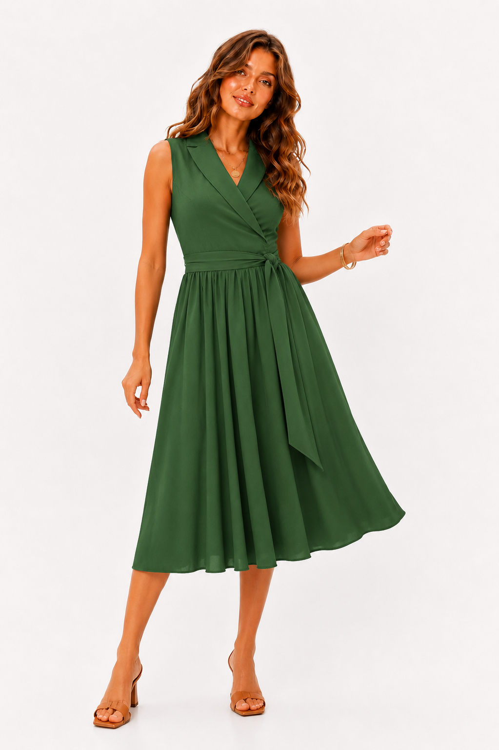 Sleeveless Belted Midi Dress for Women