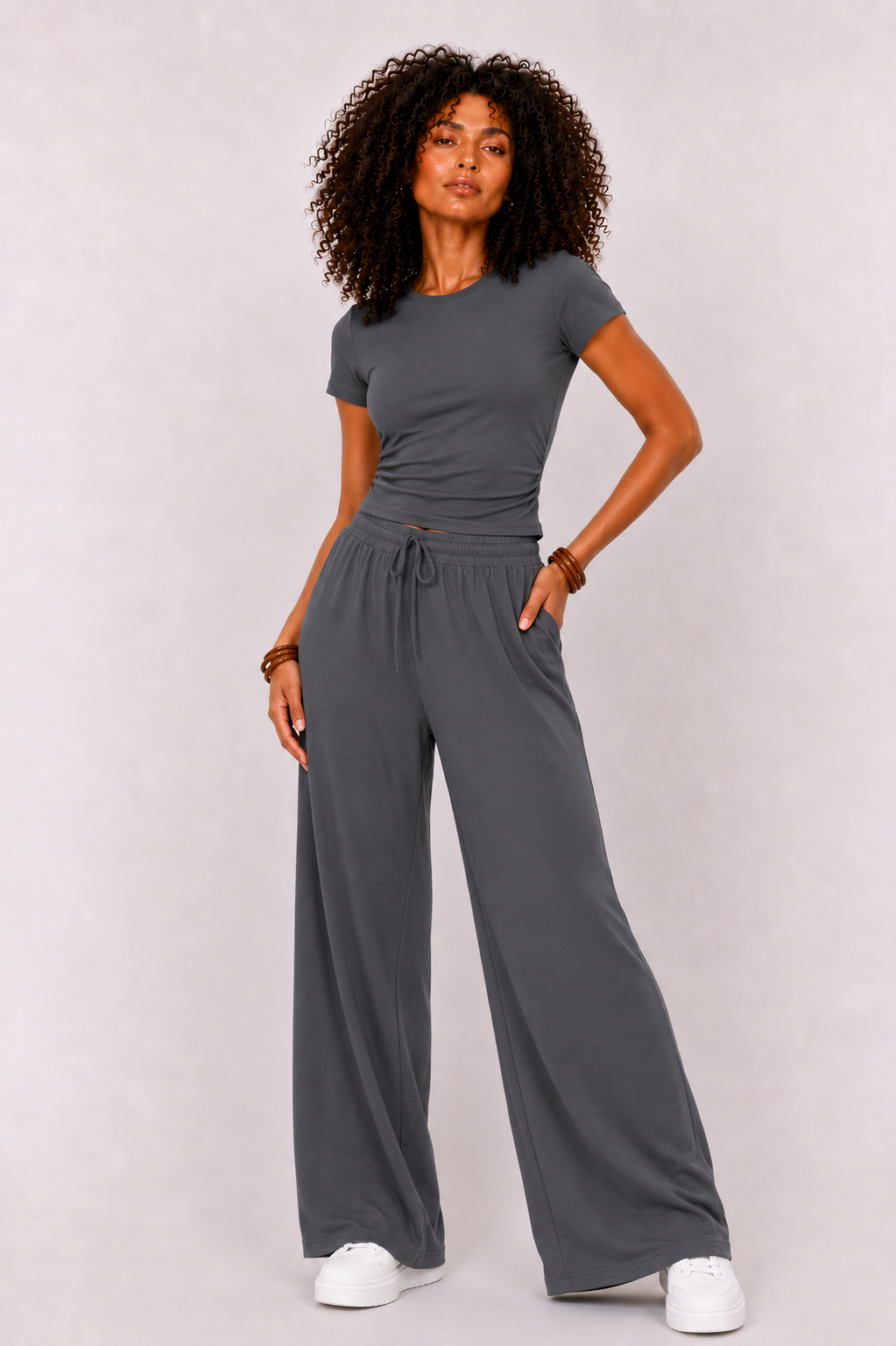 Women's Wide-Leg Lounge Set, High-Waist Pants