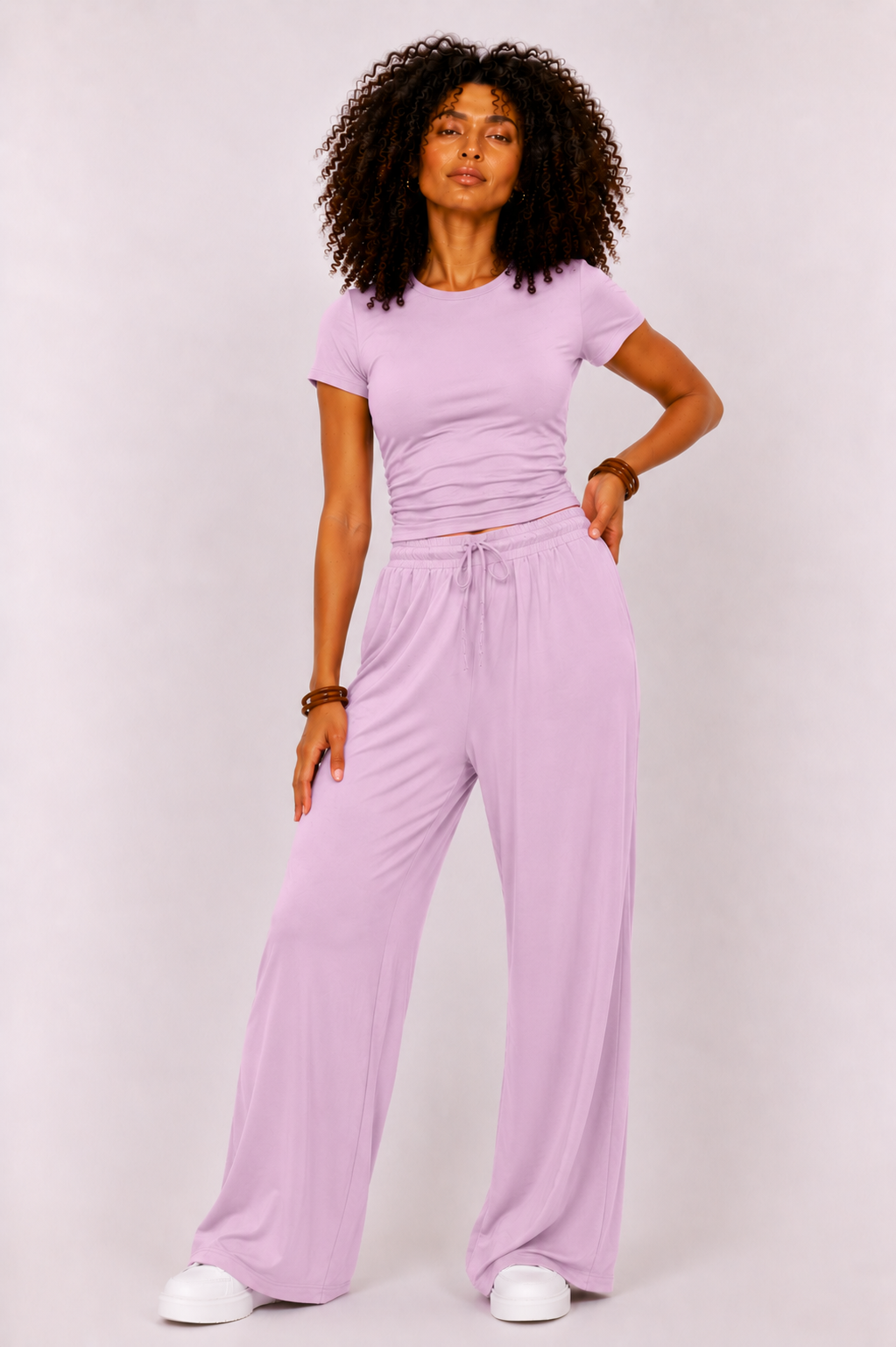 Women's Wide-Leg Lounge Set, High-Waist Pants